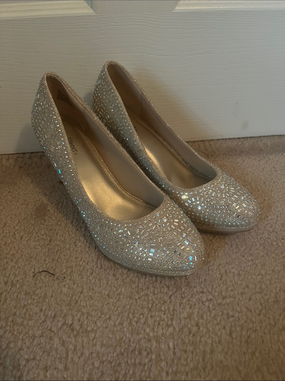 Crystal-Embellished Ivory Heeled Pumps for Women